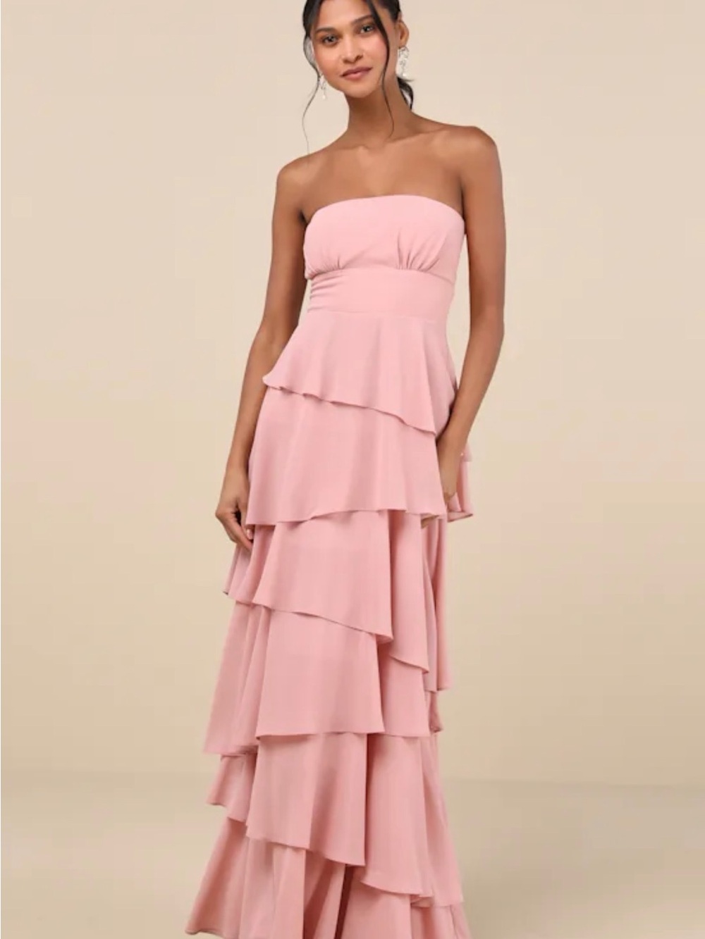 Lulu's Blush Strapless Tiered Ruffle Maxi Dress - Picture 3 of 6